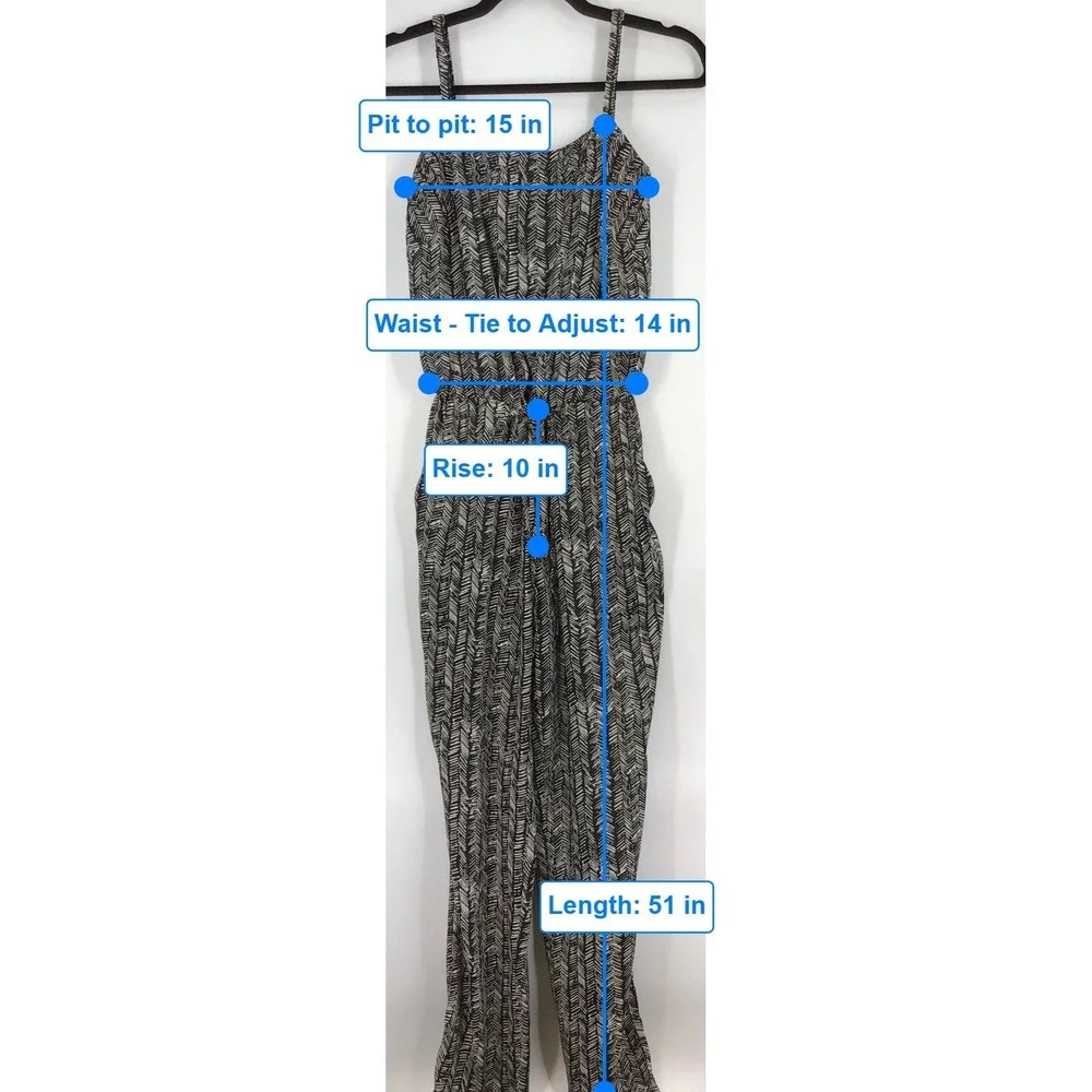 LOFT Black & White Geometric Print Wide Leg Jumpsuit Tie Waist Pockets - Picture 7 of 9